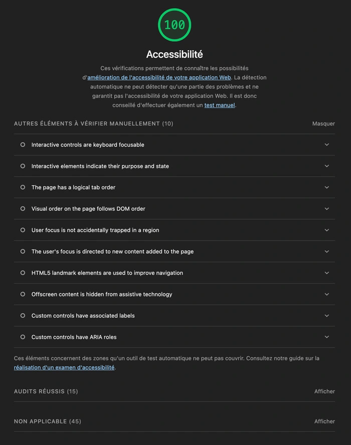 test de l'accessibilité du site