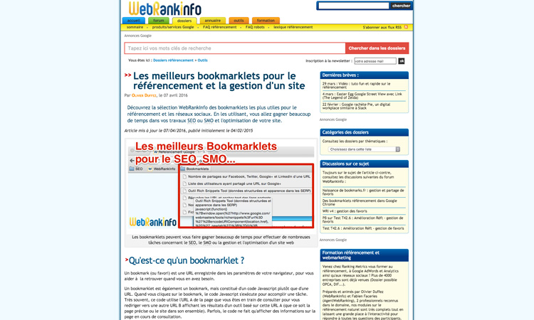 Sélection de bookmarklets par WebRankInfo