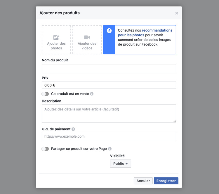 Ajouter un produit sur la boutique Facebook