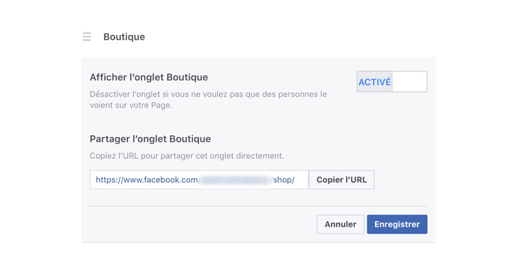 Onglet boutique pour une page fan de Facebook