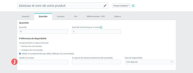 l'onglet quantités de prestashop 1.7