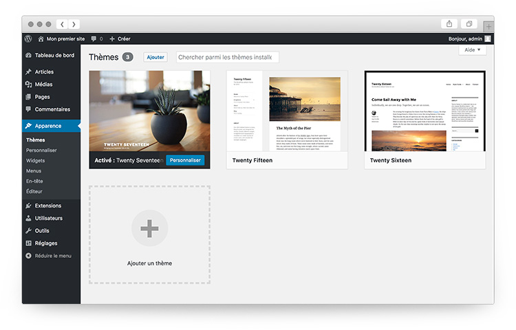 Apparence et thèmes dans l'administration de Wordpress