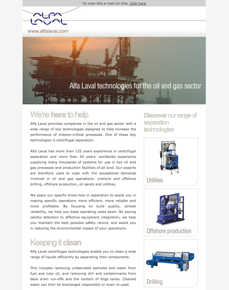 Newsletter d'Alfa Laval en anglais