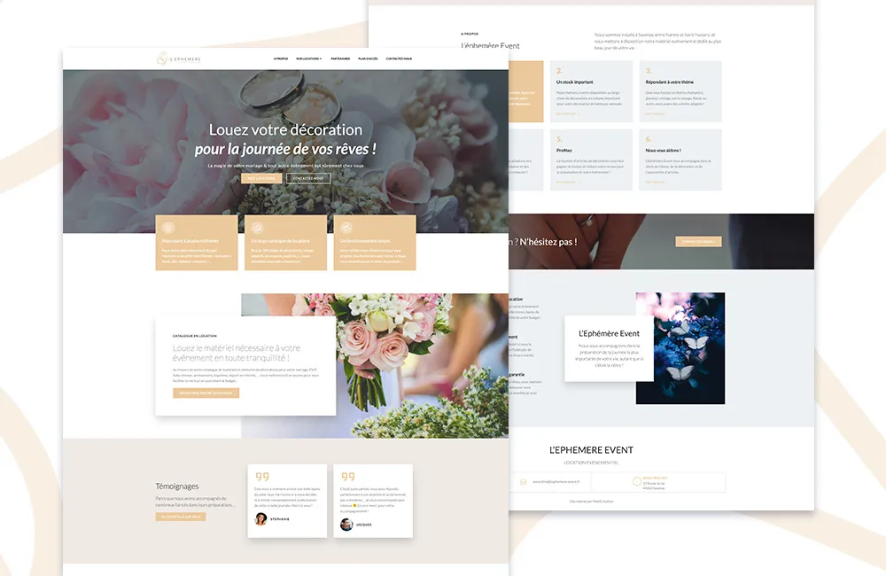 Site internet de location de matériels de mariage